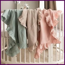 Organic Cotton Baby Blankets Newborn Muslin Swaddle Baby Wrap Gauze Ruffle