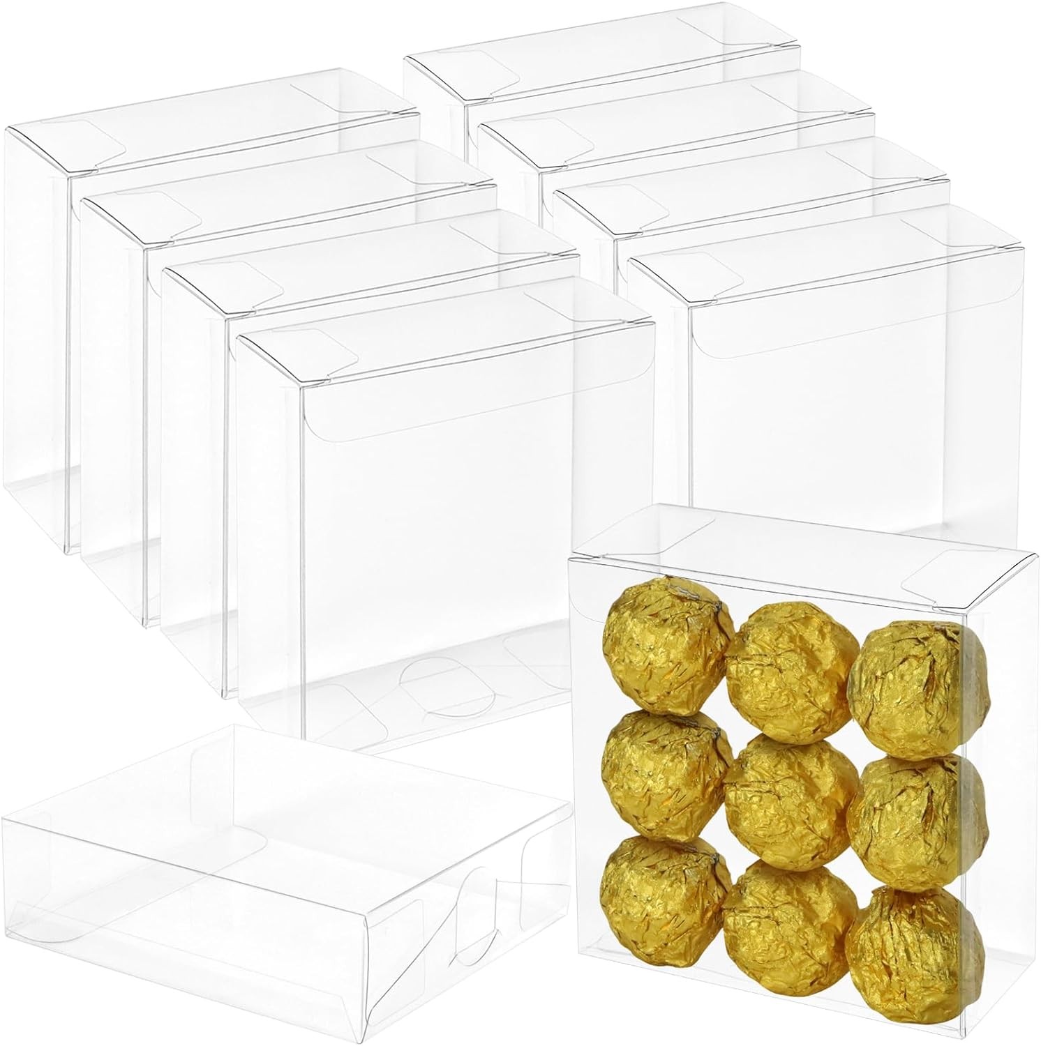 30-Pack 4x4x1.2in Clear Plastic Favor Boxes with Full Window for Treats & Gifts