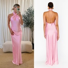 Show Me Your MuMu Jasmine Halter Maxi Light Pink Luxe Satin Dress M Wedding Prom