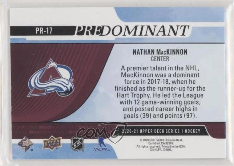 2020-21 Upper Deck Predominant Gold Nathan MacKinnon #PR-17 - Image 2 of 2