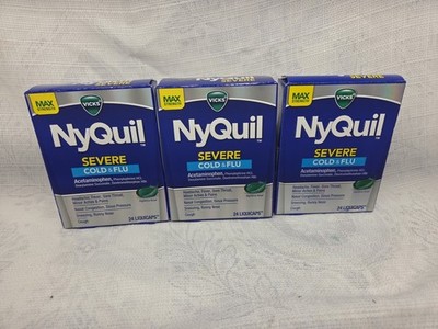 Vicks Nyquil Severe Cold Capsule - 24 Count  LOT OF 3 Exp (2) 07/25 (1) 02/25