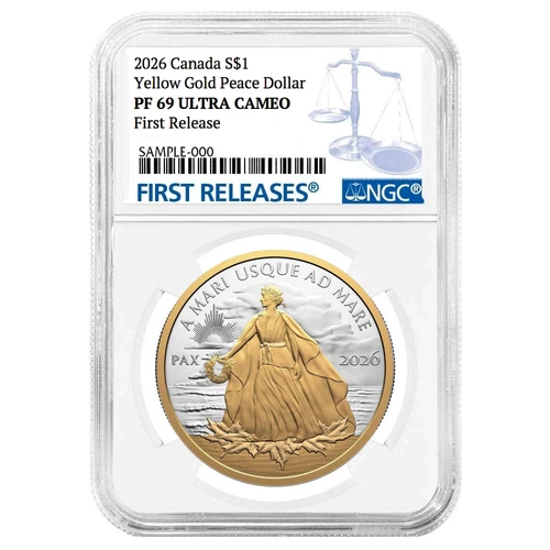 [PRE ORDER] 2026 Canada 1 oz Silver $1 Yellow Gold Peace Dollar Proof NGC PF69