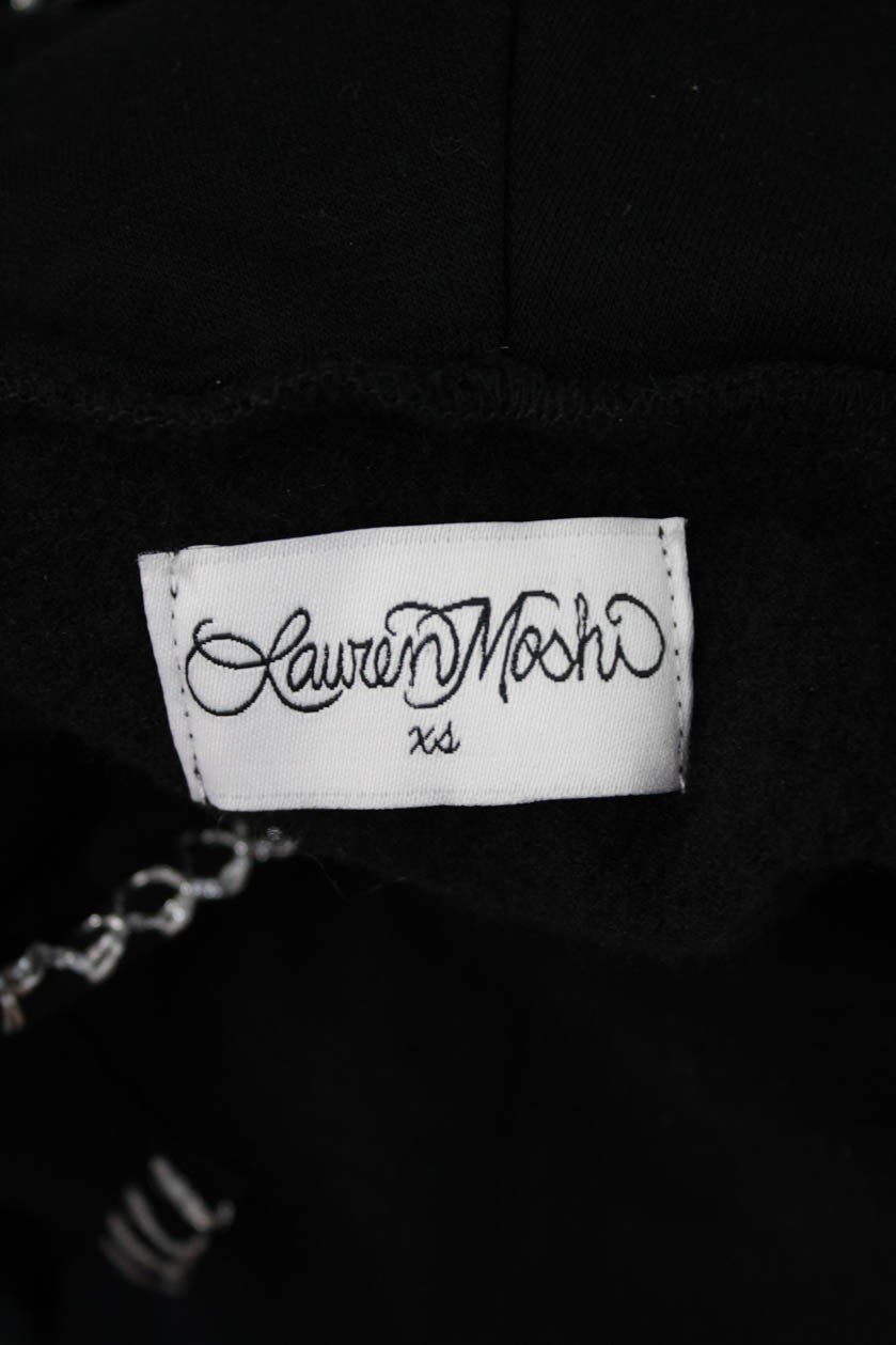 Lauren Moshi Women Pullover Hoodie Black Animal Graphic Drawstring Size XS image 4