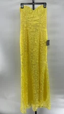 Lulus Romantic Beauty Yellow Floral Embroidered Strapless Maxi Dress Medium
