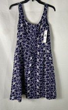 Nine West Women's Navy Blue White Embroidered Cotton Sleeveless Dress Sz 6 NWT