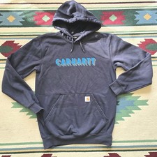 Carhartt Rain Defender Loose Fit Pullover Hoodie Men  s S Navy Spellout Logo