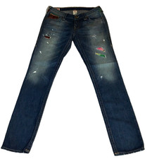 True Religion Womens Jeans Sz 26 Blue Low Rise Colorful Distressed Y2K NWOT