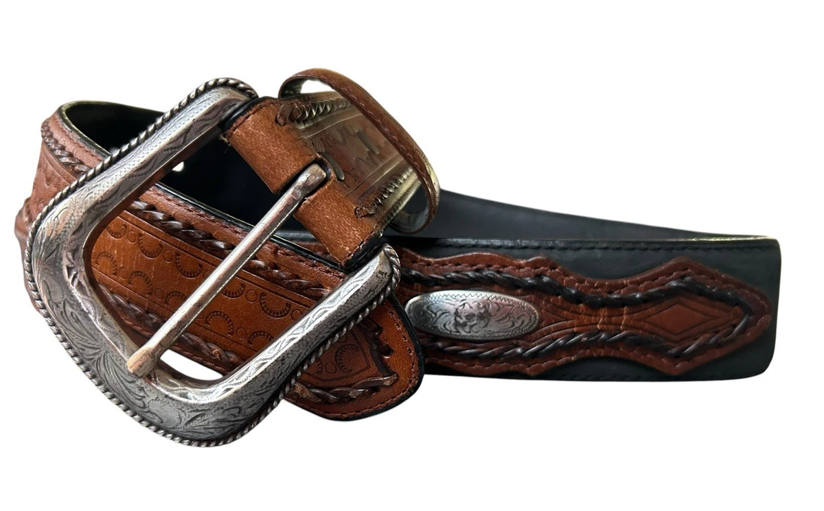 Rare Authentic leather heavy metal buckle western belt 1 1/2 main image 3