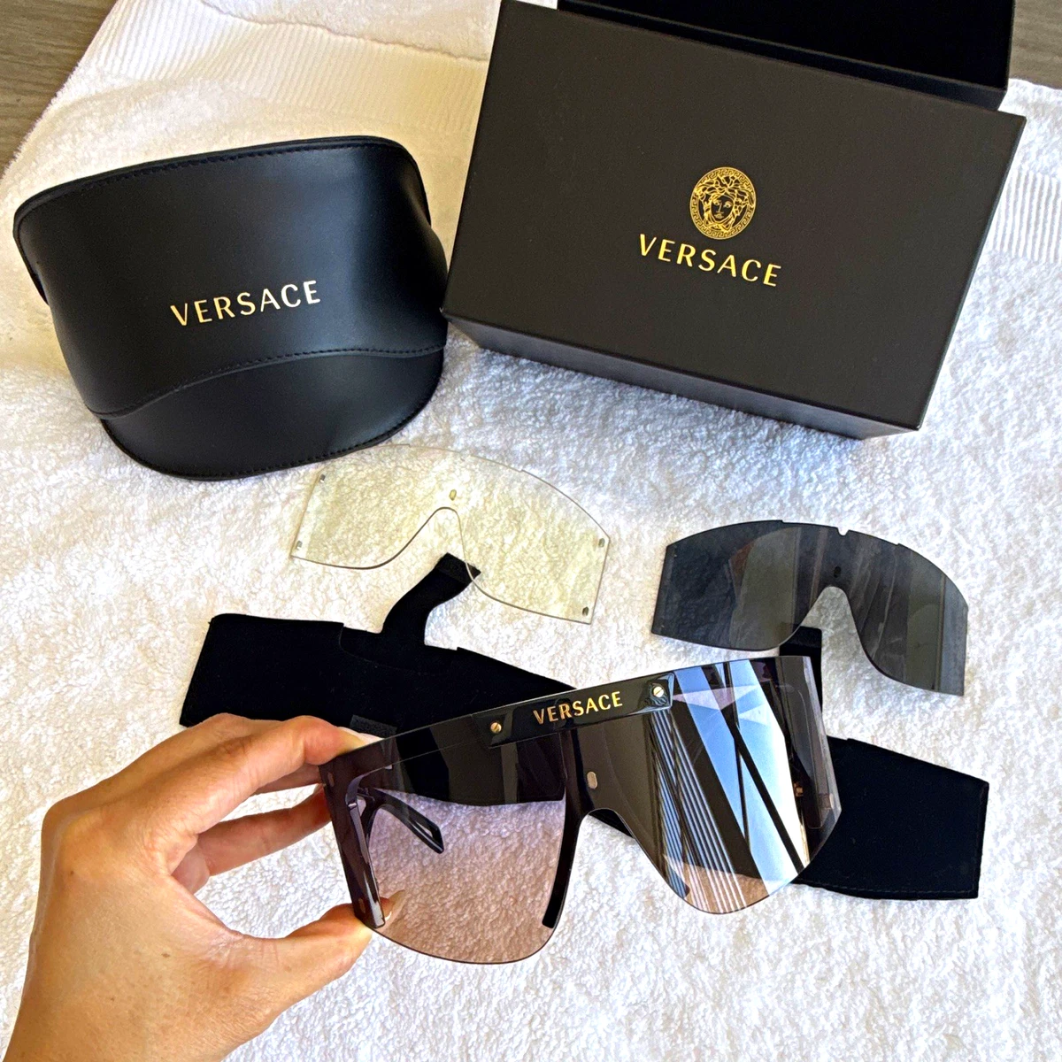 Versace Black Shield Sunglasses for Women for sale | eBay