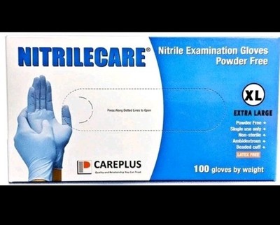 2× CAREPLUS NITRILECARE Nitrile 3.5 mil Gloves - Powder Free Exam Gloves XL