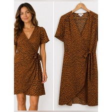 J.Crew Animal Print Wrap Dress Orange Black Cheetah Short Sleeve Size 4 Office