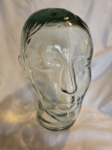 Vintage Clear Glass Head Store Mannequin Green Tint Art 9.5” Hat Holder Boho