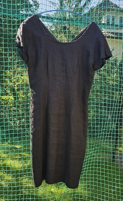 Leinen-Kleid Blumen D 38,  schwarz