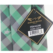 NHL Dallas Stars Eagles Wings Mens Necktie Green Black Gingham Check Silk 2288