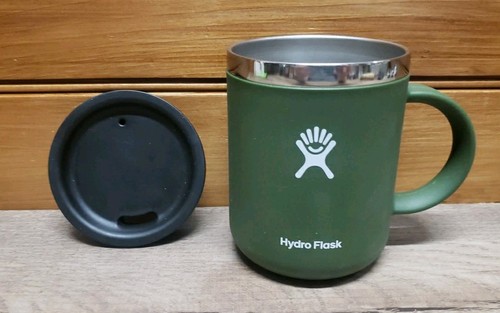 HydroFlask Green Insulated Mug 12 Fluid Ounce Lid Handle Olive Coffee Tea Cup - Picture 2 of 9