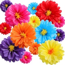 12 PCS Giant Mexican Fiesta Paper Flowers 10 20 In, Colorful Tissue Crepe Art