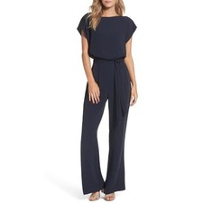 Eliza J Women's Cap Short Sleeve Wide Leg Jumpsuit in Navy Size 0 MSRP $137
