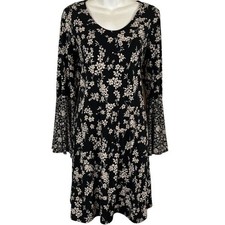 Karen Kane Women Bell Sleeve Floral Jersey Knit Fairy Whimsigoth Dress Stretch M