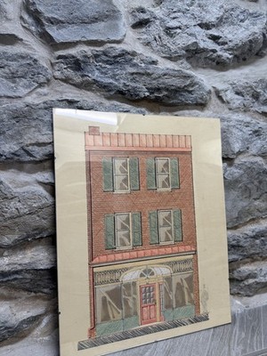 Original Hand-Rendered Architectural Storefront Elevation Presentation Drawing 