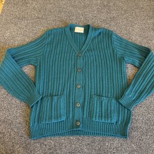 Vintage Pendleton Cardigan Sweater Button Up Teal Virgin Wool 80s Women Sz L USA
