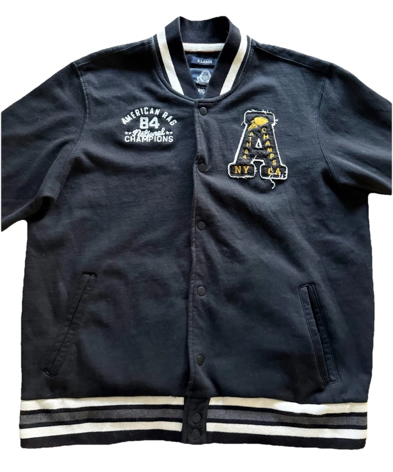 Chaqueta American Rag Varsity Letterman para Hombres XL NY LA Parches Abrigo de Algodón Negro Foto 2 de 4