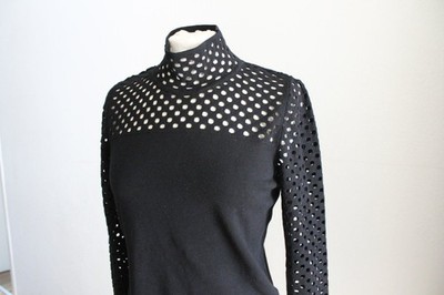 Elegant Riani size 34/XS eyelet pattern sweater pullover sheer turtleneck