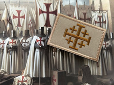 KNIGHTS TEMPLAR CRUSADERS CROSS,  JERUSALEM CROSS PATCH - HOOK & LOOP - GOLD
