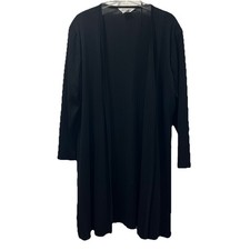 Misook Textured Black Duster Jacket 1X Vintage Cardigan 90 s Open Front Casual
