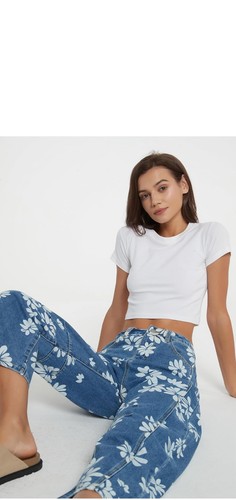 XS) Frühling lässig einfach locker Mid-Waist zylindrische Jeans für Damen blau Baumwolle - Bild 6 von 6