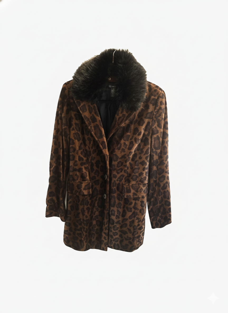 International Concepts Animal Print M Faux Fur Coat Mobwife Rocker Grunge Party