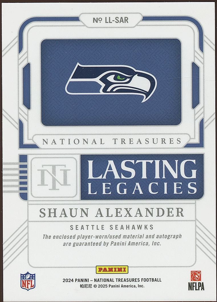 Shaun Alexander 2024 National Treasures Auto Autograph SSP Patch