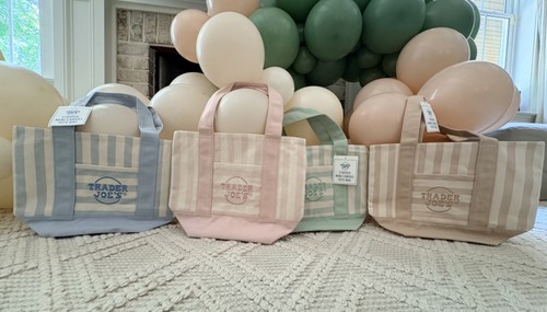 Viral Trader Joe's Mini Tote Bags - Set of 4! Pink, Blue, Green, Tan!