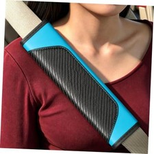 Carbon Fiber PU Leather Seat Belt Covers - 2Pcs, Black and Blue Sporty yd-blue