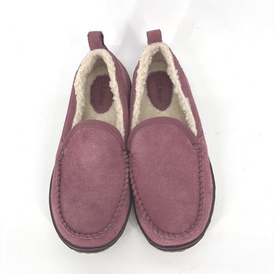 L.L.Bean Mountain Slippers Moccasin Womens 6 Pink Suede Shearling Lined