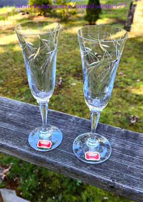 Set 2 Vintage GORHAM Cut Crystal LADY SLIPPER Champagne Flute Glass *RARE FIND*