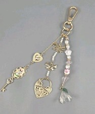 Coquette Gold Pearl Bunny Heart Key Charm Keychain Bag Pendant Accessory