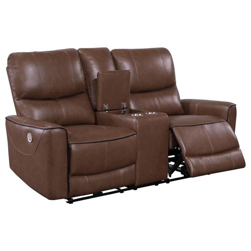Coaster Greenfield 2-piece Faux Leather Power Reclining Sofa Set Saddle Brown - Picture 9 of 17