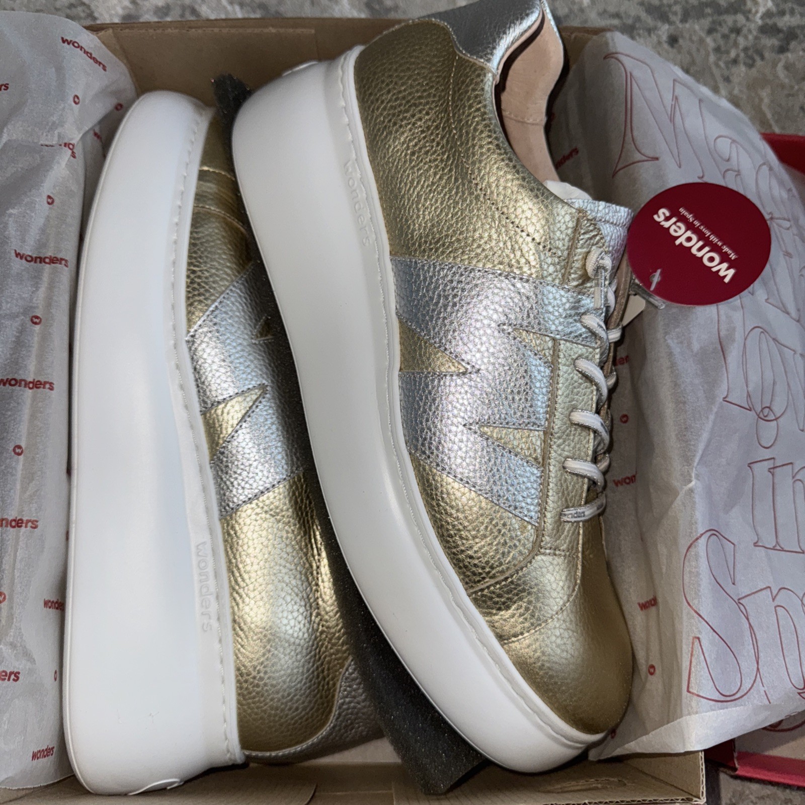 Size 10.5 | Womens Gold Sneakers New In Box | Wonders
