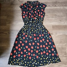 Banana Republic Dress Womens 4 Black Orange California Poppy Floral Midi Cottage
