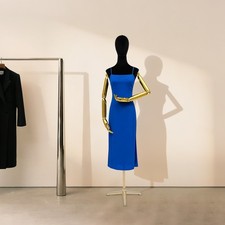 Black Velvet Female Dress Form Mannequin W/ Gold Arm Tripod for Clothing Display