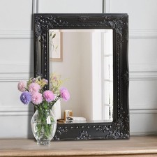 Kleiner antiker verzierter rechteckiger Wandspiegel 42 cm x 53 cm (schwarz)