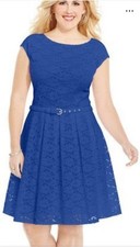 Alfani All Over Eyelet Dress Size XL Fit Flare Sheath Sleeveless Belted A Line