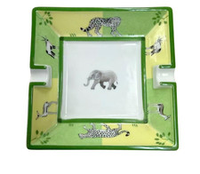 Hermes Zigarren Aschenbecher Kleingeld Tablett Afrika Elefant gr&uuml;n eckig Porz...