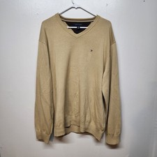 TOMMY HILFIGER Men V-Neck Beige Pullover Jumper Sweater Size XL