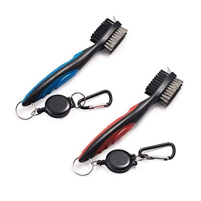 Pack of 2 Golf Club Brush Groove Cleaner with Retractable Zip-line and 