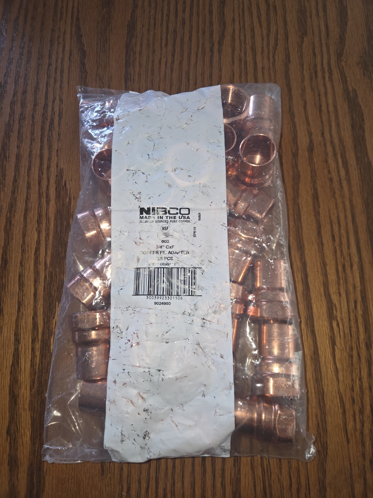 NIBCO 3/4 Female Copper Fitting Package Of 25 7/8 OD X 3/4 New In Bag...