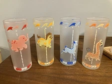 Vintage Libbey Frosted Carousel Animal Glasses - Set of 4 - Mid-Century Retro