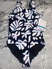 Athleta Girls Scoop One Piece Swimsuit NEW Black Tropical