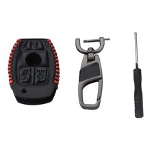 Remote 3 Buttons Key Case Bag Fob Holder Leather Cover Chain Fit Mercedes Benz E
