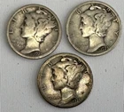 1925 PDS Mercury Silver Dimes 10c 3 Coin Lot Circulated 10 Cents